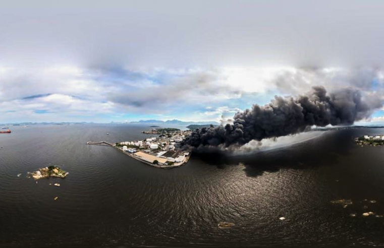 Após incêndio em fábrica, Inea teme vazamento de óleo na Guanabara