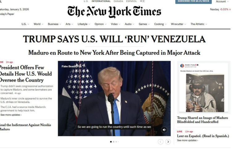 Ataque de Trump à Venezuela é ilegal e imprudente, diz New York Times